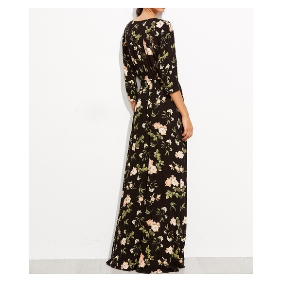 Black V Neck Button Down Floral Maxi Dress - Picture 5 of 8
